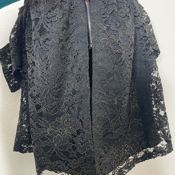 Francesca's Black & Gold Lace Strapless Cold Shoulder Open Back Shirt Size S - Picture 5 of 7